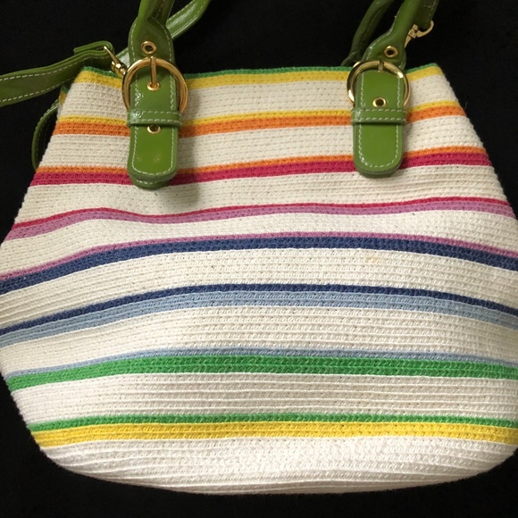 VINTAGE 1980s Like New white rainbow stripe purse - Picture 2 of 8